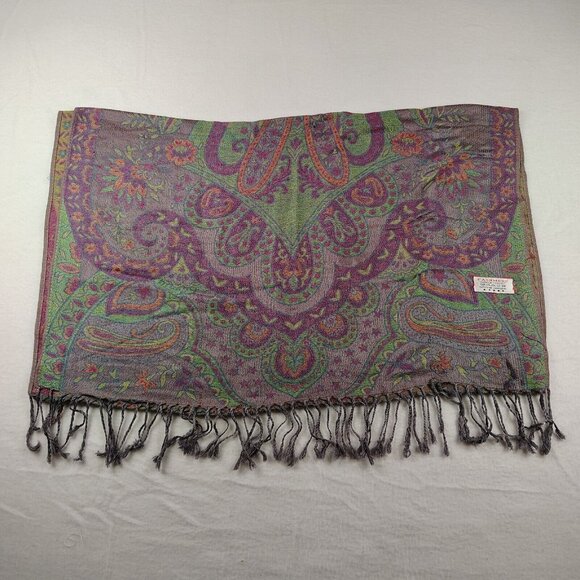 Shawl Womens Large 100% Cashmere Paisley Scarf Wrap - Picture 4 of 9